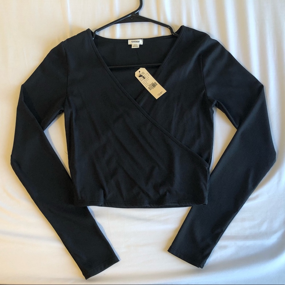 Garage: Black Longsleeve Wrap Top